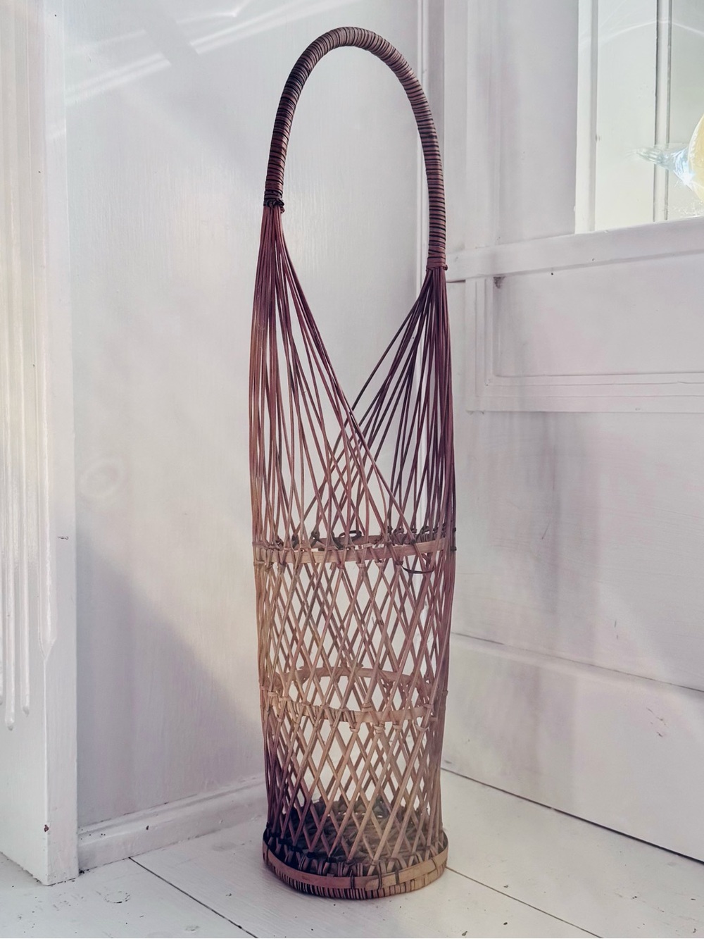 Vintage Wicker Wine Bottle Holder Caddy - Boho Rattan Bamboo Basket
